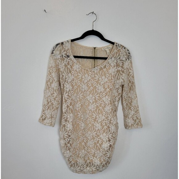 Jessica Simpson Maternity Top Lace Sheer Beige Gold Formal Event Dressy Small - Picture 5 of 11